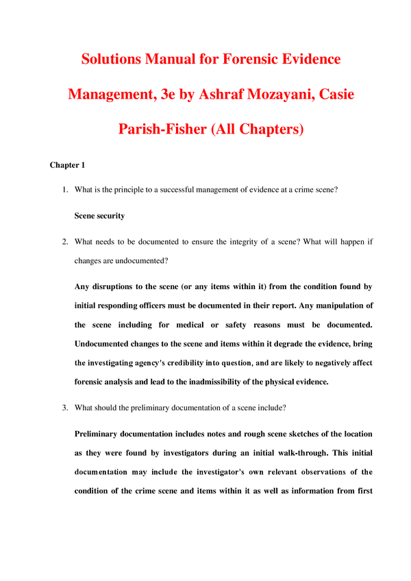 Solutions Manual For Forensic Evidence Management, 3rd Edition By Ashraf Mozayani, Casie Parish-Fisher
