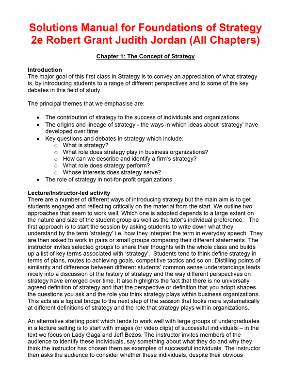 Solutions Manual For Foundations of Strategy 2nd Edition By Robert Grant Judith Jordan