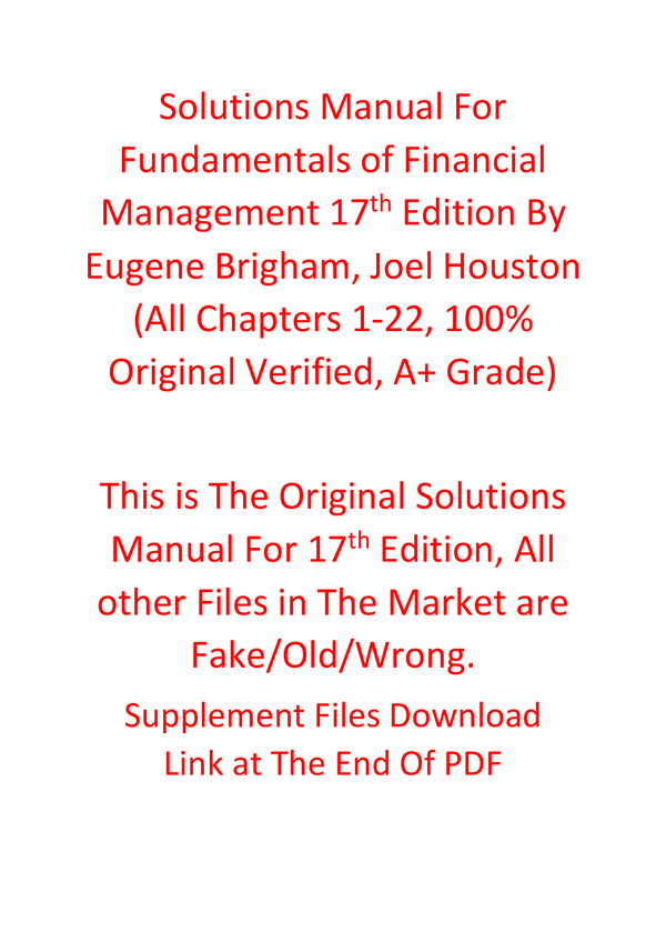 Solutions Manual For Fundamentals of Financial Management 17th Edition By Eugene Brigham, Joel Houston