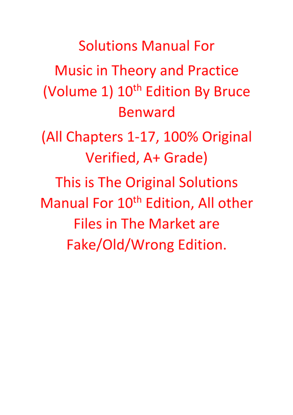 Solutions Manual For Music in Theory and Practice 10th Edition Volume 1 By Bruce Benward