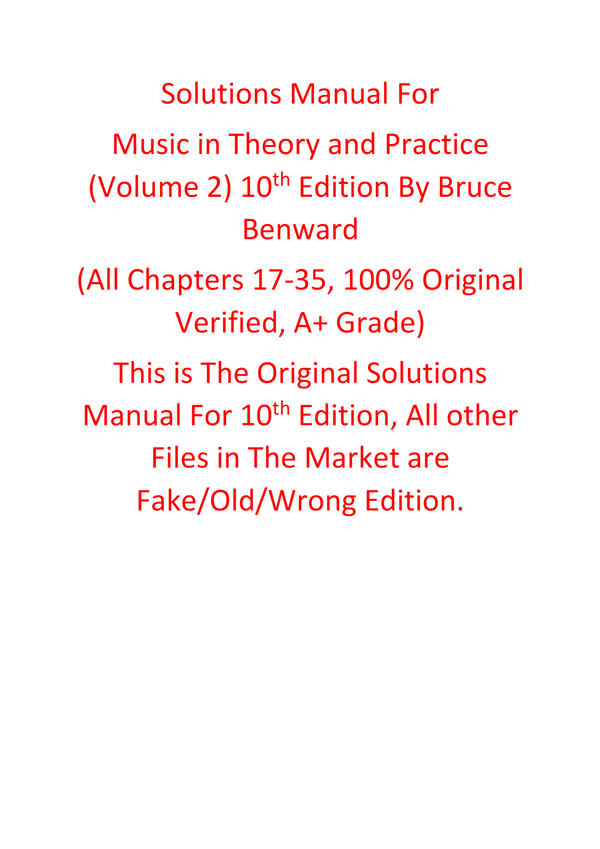 Solutions Manual For Music in Theory and Practice 10th Edition Volume 2 By Bruce Benward