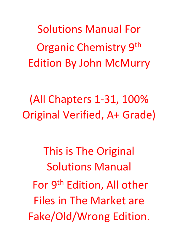 Solutions Manual For Organic Chemistry 9th Edition By John McMurry