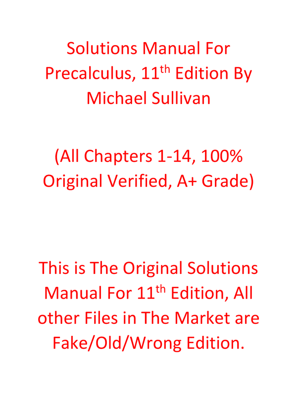 Solutions Manual For Precalculus, 11th Edition By Michael Sullivan