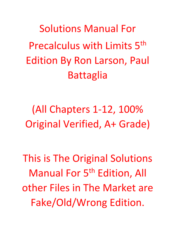 Solutions Manual For Precalculus with Limits 5th Edition By Ron Larson, Paul Battaglia