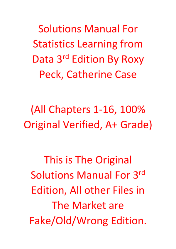 Solutions Manual For Statistics Learning from Data 3rd Edition By Roxy Peck, Catherine Case