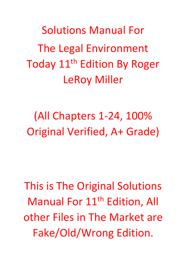 Solutions Manual For The Legal Environment Today 11th Edition By Roger LeRoy Miller