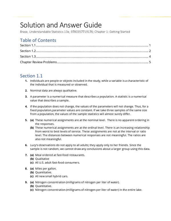 Solutions Manual For Understandable Statistics, 13th Edition By Charles Brase, Corrinne Brase, James Seibert, Jason Dolor