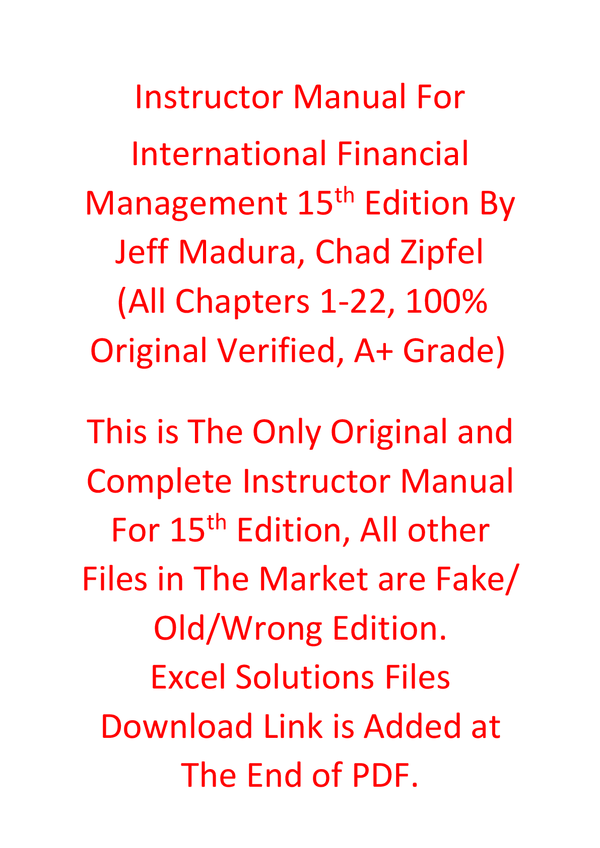 Solutions Manual International Financial Management 15th Edition By Jeff Madura, Chad Zipfel