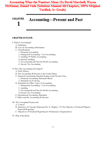Solutions Manual for Accounting What the Numbers Mean 12th Edition By David Marshall, Wayne McManus, Daniel Viele