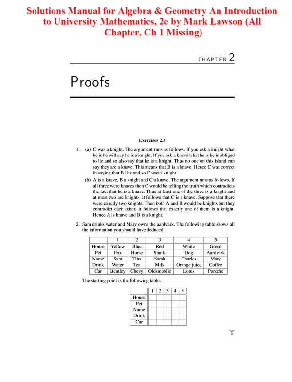 Solutions Manual for Algebra & Geometry An Introduction to University Mathematics, 2e by Mark Lawson