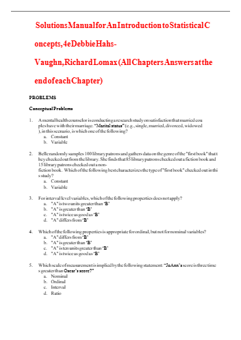 Solutions Manual for An Introduction to Statistical Concepts, 4e Debbie Hahs-Vaughn, Richard Lomax