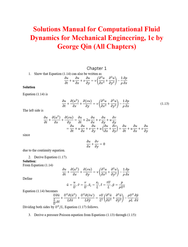 Solutions Manual for Computational Fluid Dynamics for Mechanical Engineering, 1st Edition by George Qin (All Chapters)