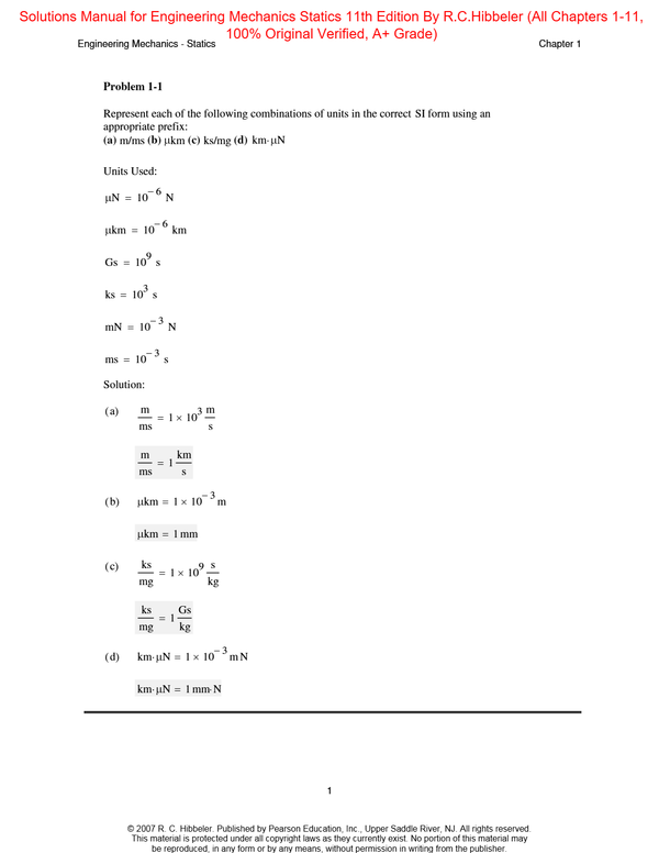 Solutions Manual for Engineering Mechanics Statics 11th Edition By Russell C. Hibbeler