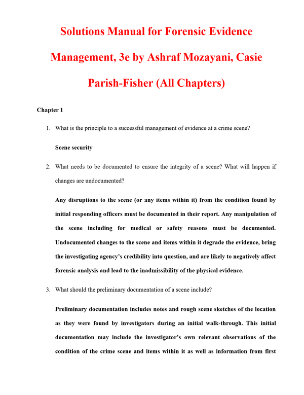 Solutions Manual for Forensic Evidence Management, 3rd Edition By Ashraf Mozayani, Casie Parish-Fisher