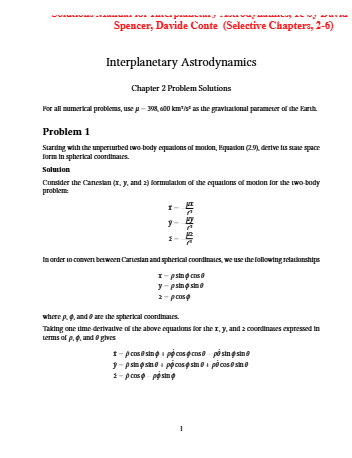 Solutions Manual for Interplanetary Astrodynamics, 1st Edition By David Spencer, Davide Conte