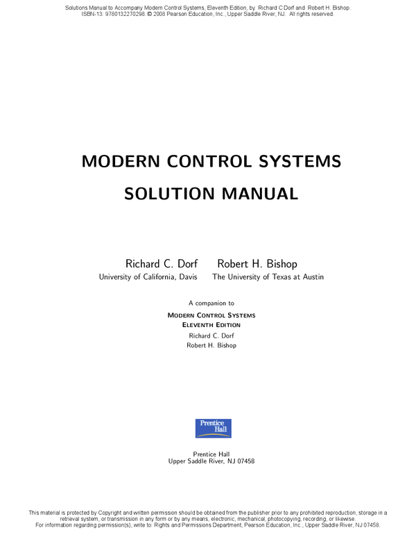 Solutions Manual for Modern Control Systems, 11th Edition – Richard C. Dorf, Robert H. Bishop