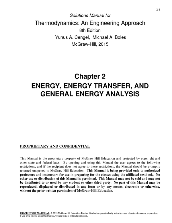 Solutions Manual for Thermodynamics: An Engineering Approach 8th Edition Yunus A. Cengel, Michael A. Boles