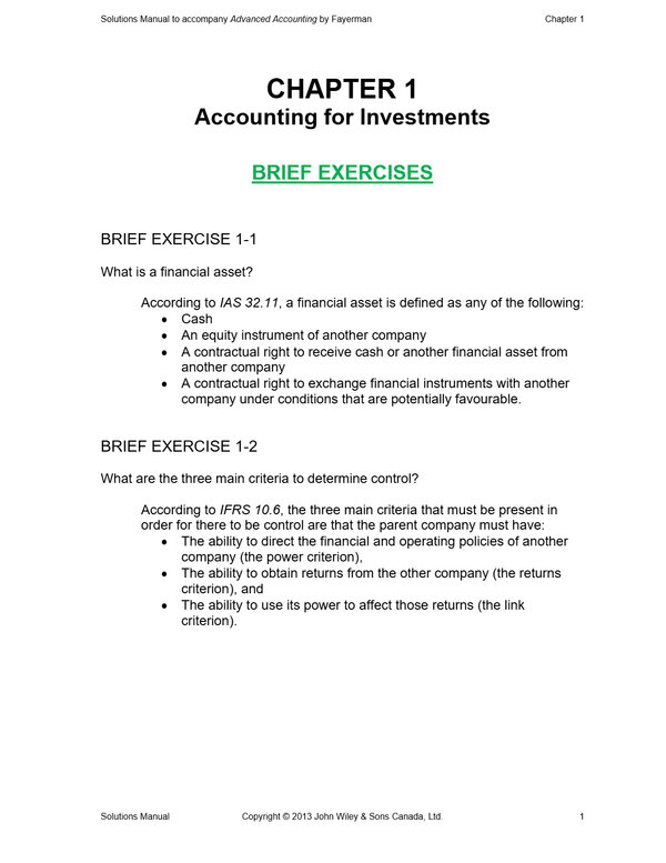 Solutions Manual to accompany Advanced Accounting 1st Edition By Fayerman