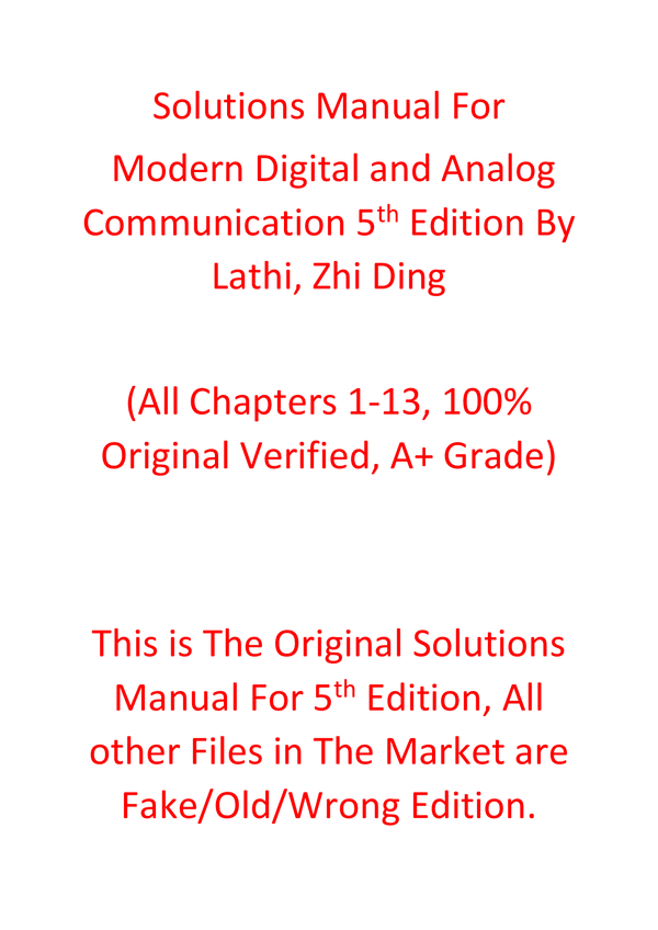 Solutions manual For Modern Digital and Analog Communication 5th Edition By Lathi, Zhi Ding