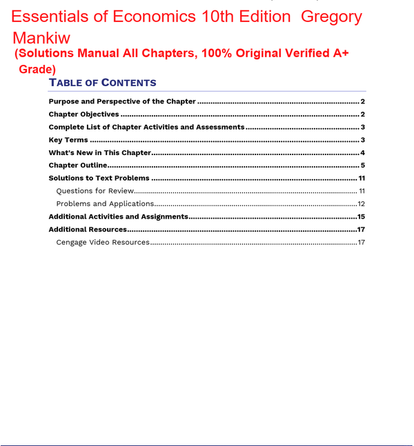 Solutions manual for Essentials of Economics 10th Edition Gregory Mankiw