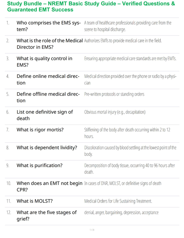 Study Bundle – NREMT Basic Study Guide – Verified Questions & Guaranteed EMT Success