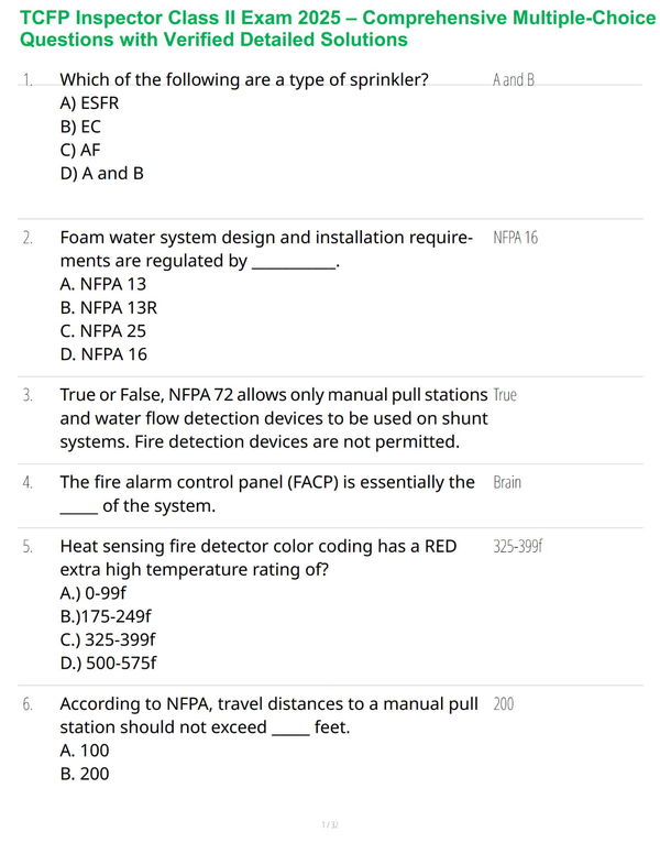 TCFP Inspector Class II Exam 2025 – Comprehensive Multiple-Choice Questions with Verified Detailed Solutions
