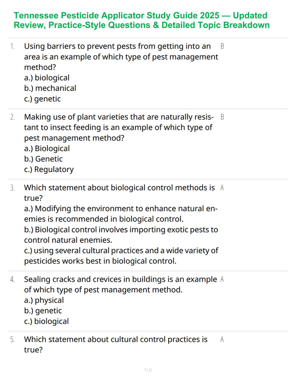 Tennessee Pesticide Applicator Study Guide 2025 — Updated Review, Practice-Style Questions & Detailed Topic Breakdown