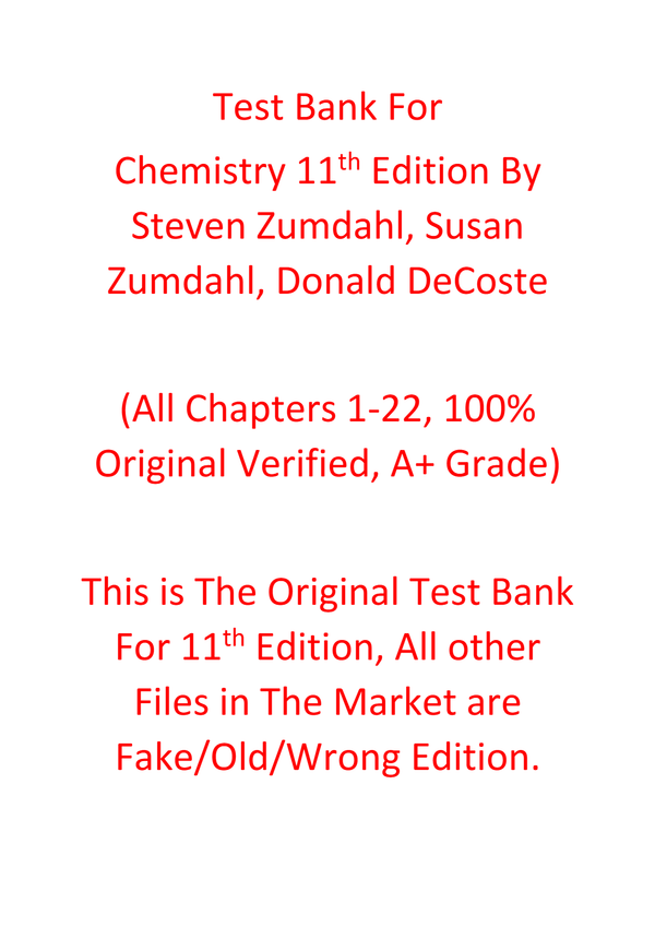 Test Bank For Chemistry 11e Steven Zumdahl, Susan Zumdahl, Donald DeCoste