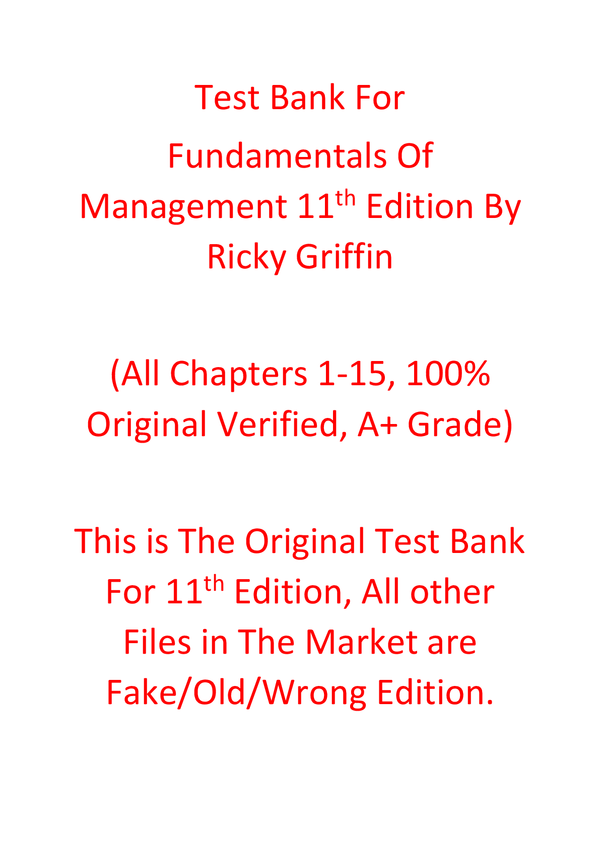 Test Bank For Fundamentals Of Management 11th Edition By Ricky Griffin