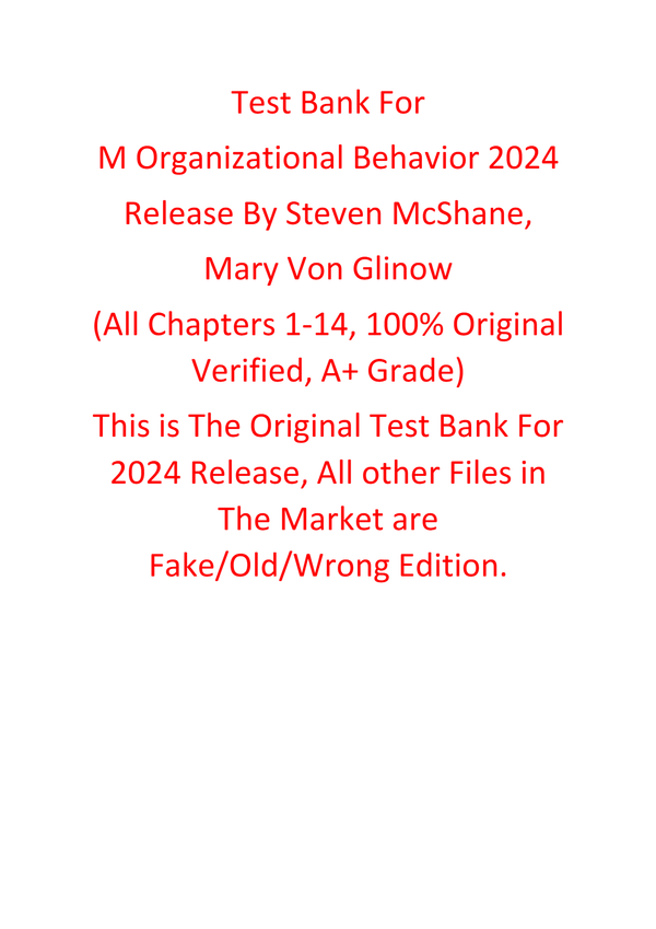 Test Bank For M Organizational Behavior 2024 Release By Steven McShane, Mary Von Glinow