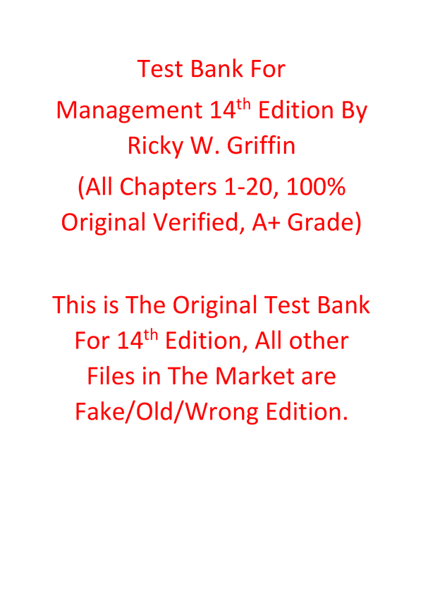Test Bank For Management 14th Edition By Ricky W. Griffin