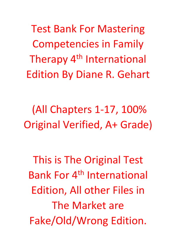 Test Bank For Mastering Competencies in Family Therapy 4th International Edition By Diane R. Gehart