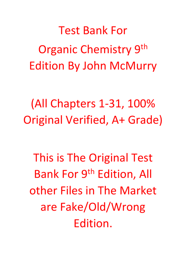 Test Bank For Organic Chemistry 9th Edition By John McMurry