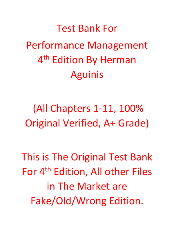 Test Bank For Performance Management 4th Edition By Herman Aguinis