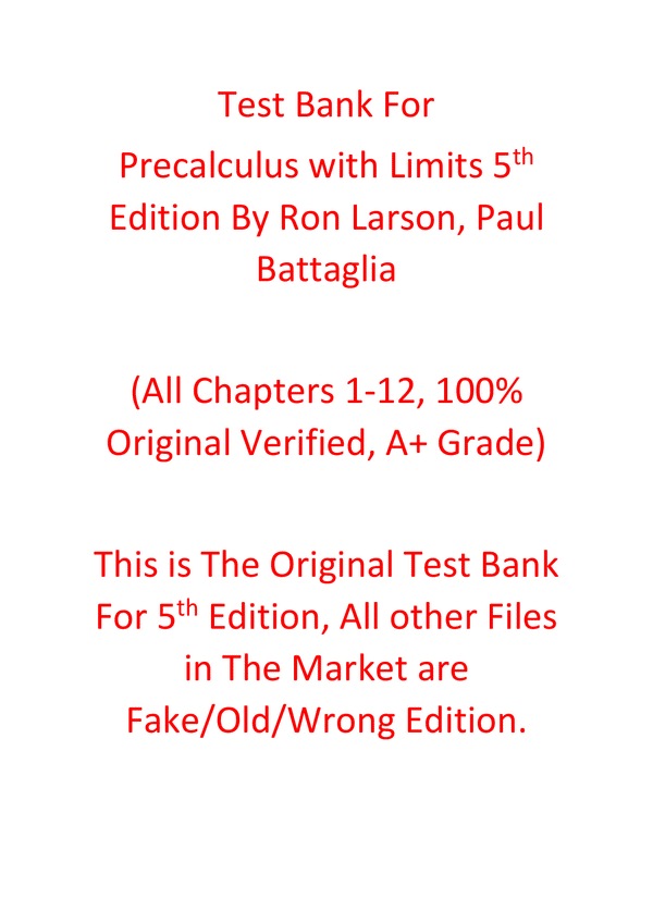 Test Bank For Precalculus with Limits 5th Edition By Ron Larson, Paul Battaglia