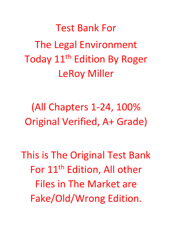 Test Bank For The Legal Environment Today 11th Edition By Roger LeRoy Miller