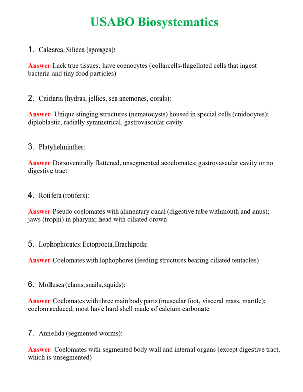 USABO Biosystematics Questions With Complete Grade A+ Answers
