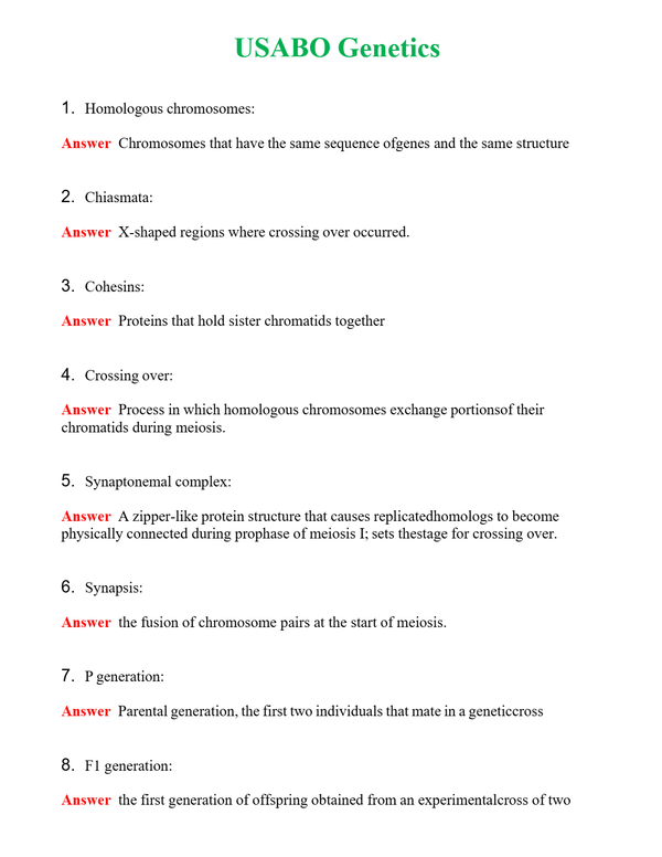 USABO Genetics Questions With Complete Grade A+ Answers