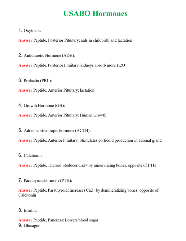 USABO Hormones Questions With Complete Grade A+ Answers