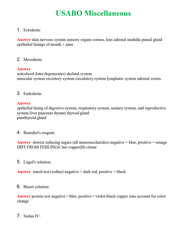 USABO Miscellaneous Questions With Complete Grade A+ Answers