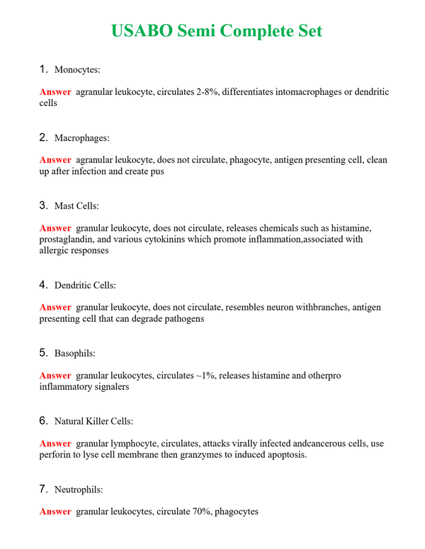 USABO Semi Complete Set Questions With Complete Grade A+ Answers