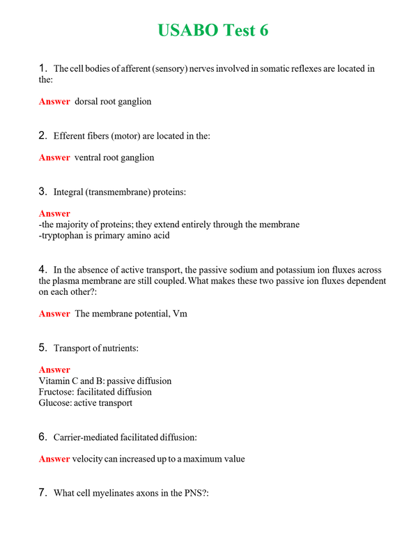 USABO Test 6 Questions With Complete Grade A+ Answers