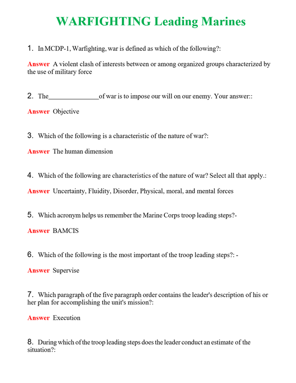 WARFIGHTING Leading Marines | Actual Questions and Verified Answers ( Included ) 100% Correct