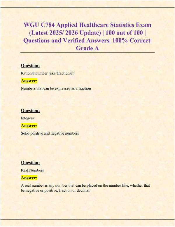 WGU C784 Applied Healthcare Statistics Exam (Latest 2025/2026 Update) | Verified Questions & Answers | 100% Correct | Grade A