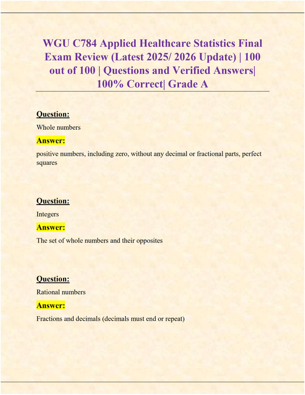 WGU C784 Applied Healthcare Statistics Final Exam Review – Verified Questions & Answers (2025/2026 Update, Grade A)