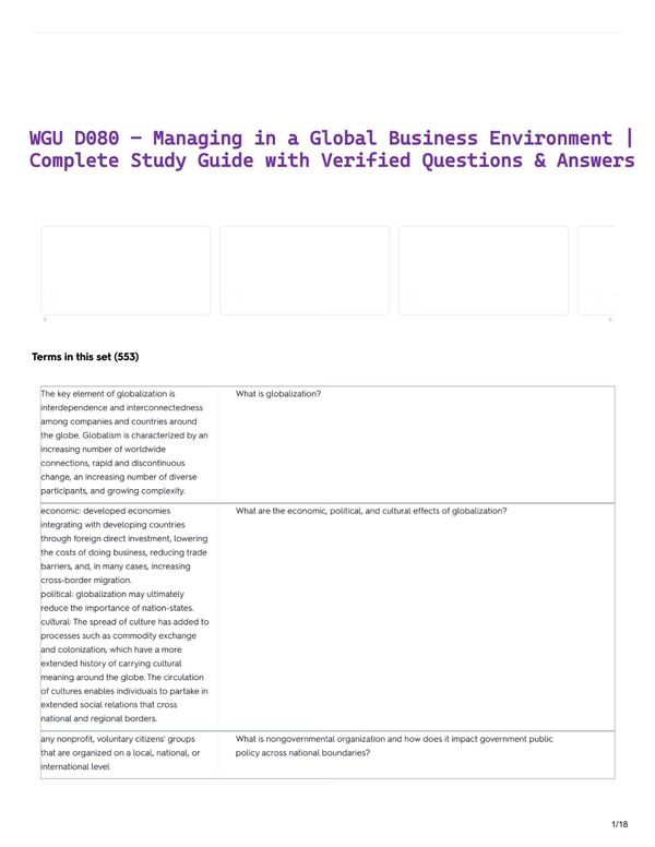 WGU D080 – Managing in a Global Business Environment | Complete Study Guide with Verified Questions & Answers