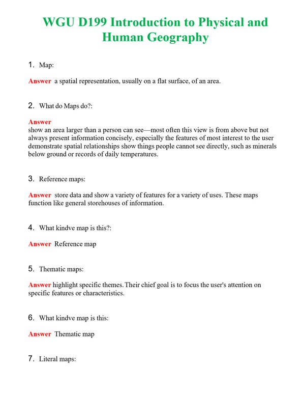 WGU D199 Introduction to Physical and Human Geography Questions With Complete Grade A+ Answers