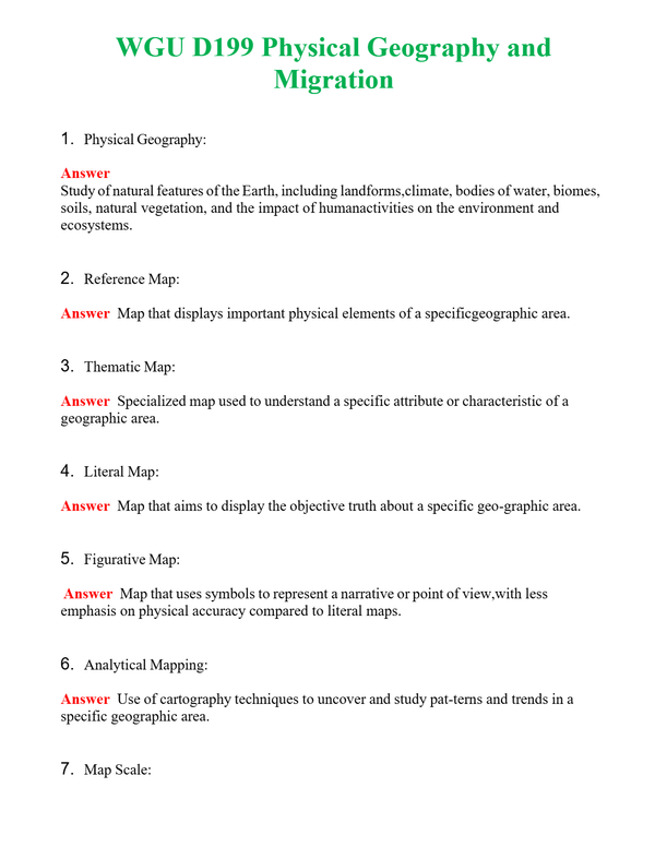 WGU D199 Physical Geography and Migration Questions With Complete Grade A+ Answers
