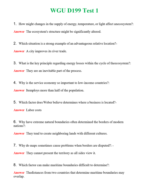 WGU D199 Test 1 Questions With Complete Grade A+ Answers