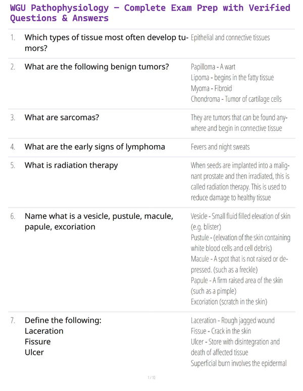 WGU Pathophysiology – Complete Exam Prep with Verified Questions & Answers